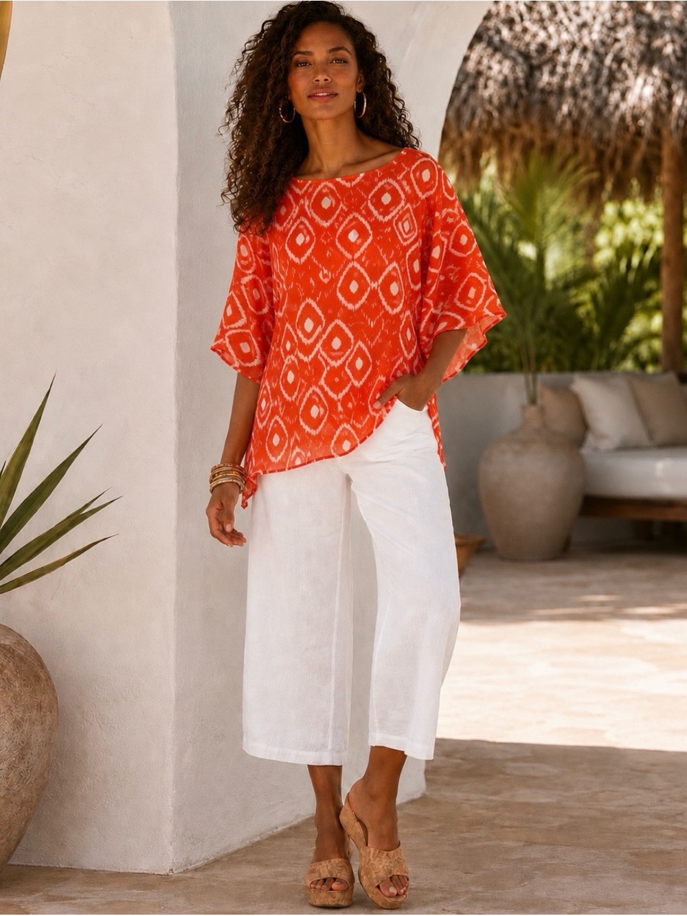 Vintage Outback Red By The Limited Orange Ikat Geometric Blouse Size Medium
